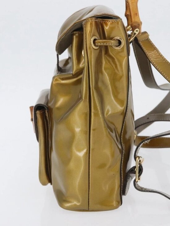 GUCCI Bamboo Backpack Patent leather Gold Tone 003 1705 0030 Auth ka2998 main image 11
